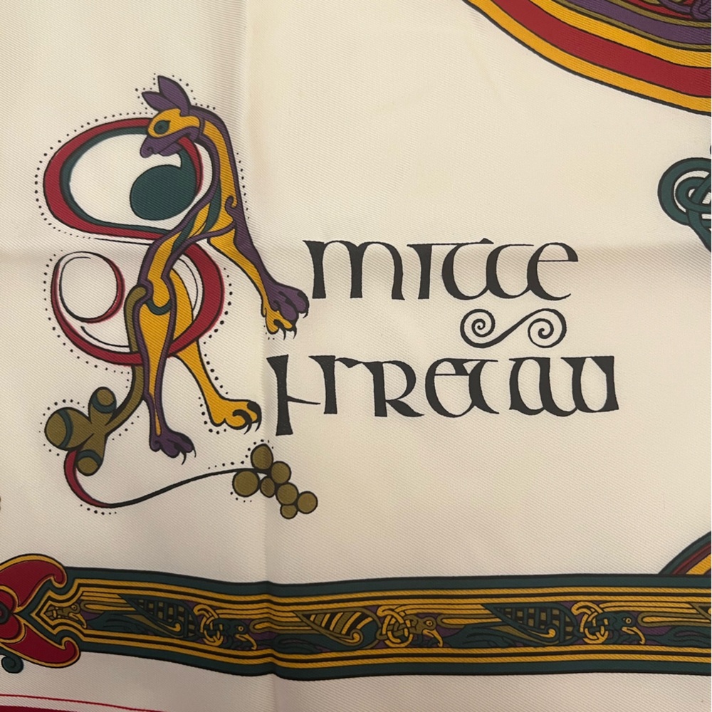Chic Red and Cream Silk Book of Kells Scarf - Picture 2 of 6